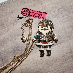 Santa Pendant, by Betsey Johnson w/24" chain, Gold Metal, NWT
